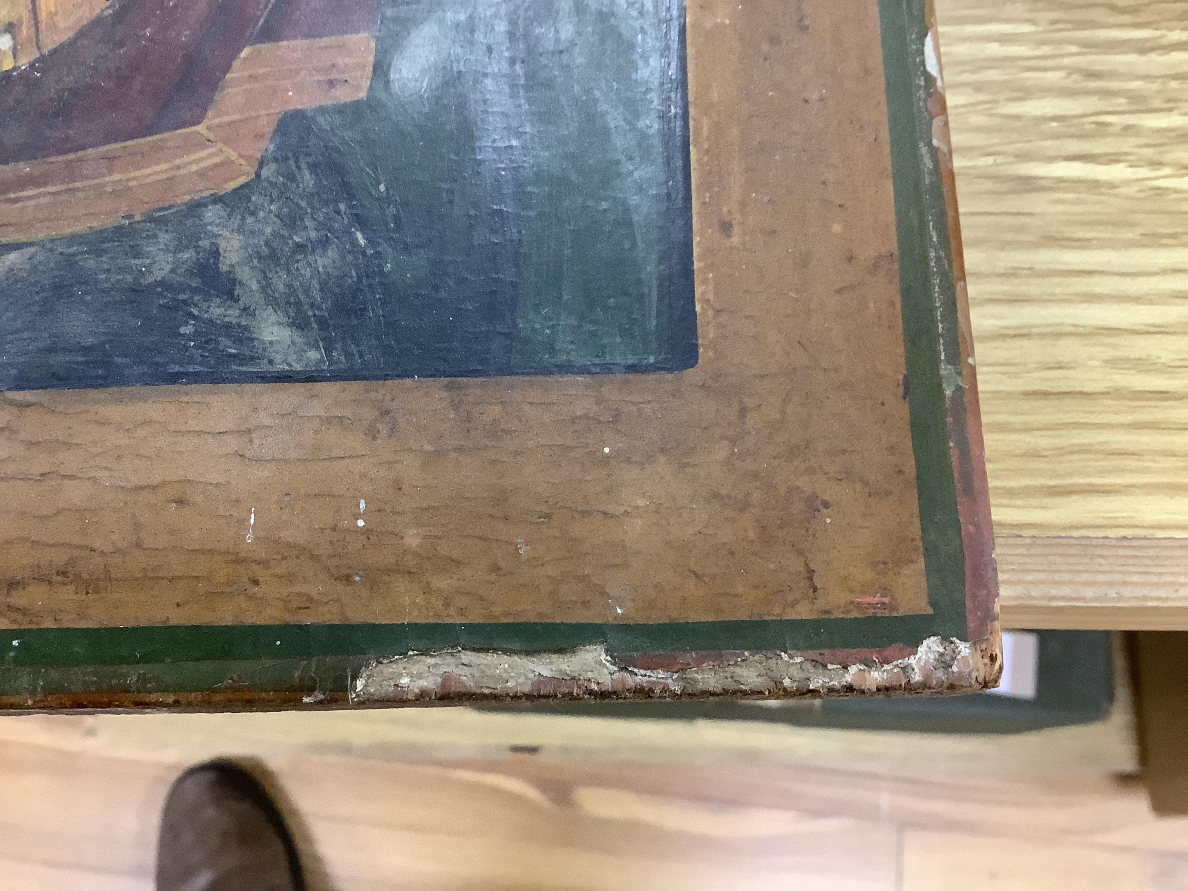 A 19th century Greek painted wood icon of Madonna and child, 31cm high